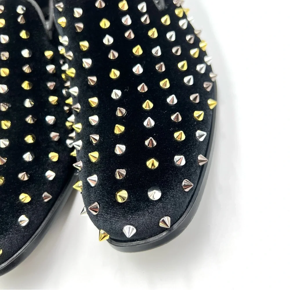 Stacy Adams Mens 9.5 Spire Black Velvet Gold Silver Spiked Studded Loafers Shoes